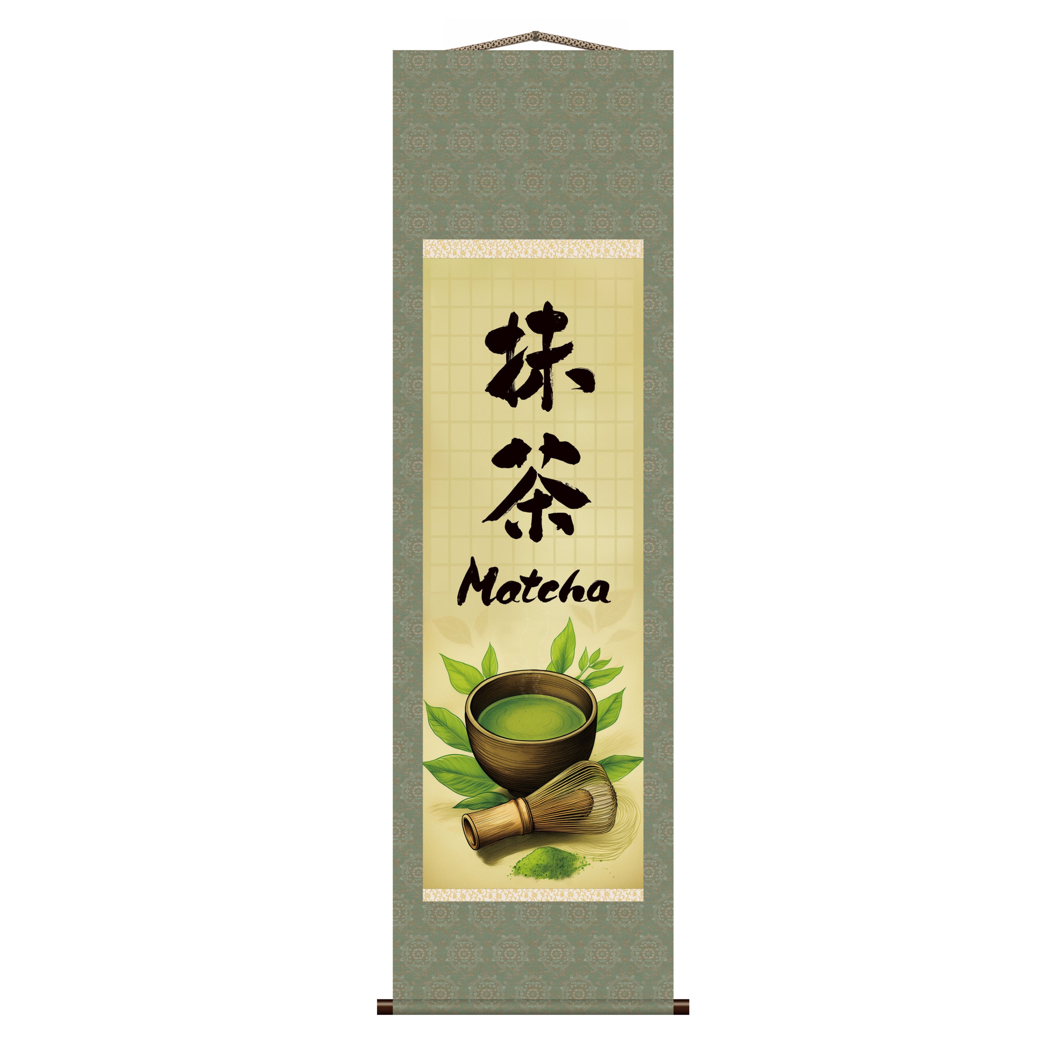 Japanische Matcha Kakemono Wandrolle – Matcha-Besen und Teezeremonie